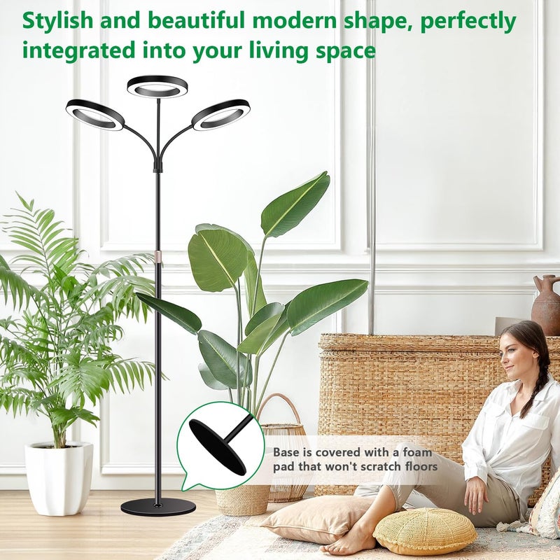 Aumtrly Grow Lights for Indoor Plants, 3 Head Full Spectrum Plant Light with 68" Adjustable Stand for Growing Large Tall Plants, Black Halo Floor LED Grow Lamp with 16 Hour Timer - Image 5